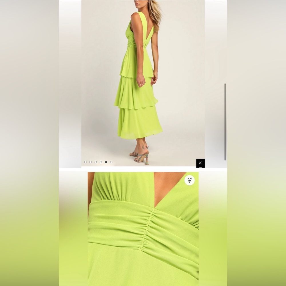 Lulu's Lime Tiered V‑Neck Midi Dress
